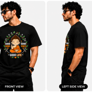 Good Vibes Good Life Buddha T-Shirt – Brown Oversized Cotton Tee | TheHog24