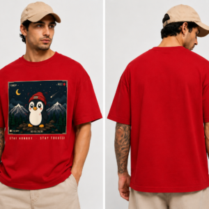 Stay Hungry Stay Focused Penguin Graphic Oversized T-Shirt | Premium Cotton Tee | TheHog24