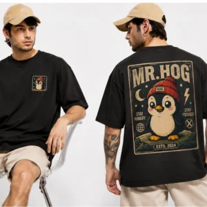 MR.Penguin Oversized T-Shirt | Premium Black Cotton Graphic Tee | TheHog24
