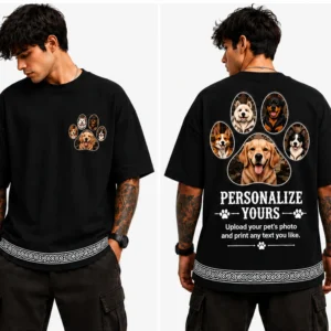 Personalized Pet Photo Oversized T-Shirt | Custom Dog & Cat Print Cotton Tee | TheHog24